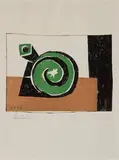 Composition en Trois Couleurs by Pablo Picasso, 1947, Lithograph in colors, sold May 2012