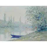 Andre Gisson, Figures and a Boat Along a River Bank
