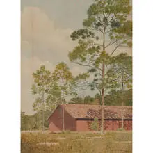 Robert Spencer, Red Barn and Shortleaf Pine Trees, 1934