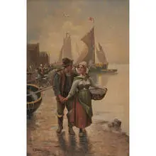 August Baumgartner, Peasant Couple Leaving the Fish Market