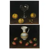 L. Pizarro, Still Life with Glass Champagne Coupe, Apricots and Grapes; Still Life with Ceramic Pitcher and Strawberries (two work)