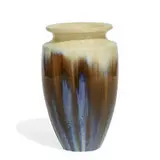 Fulper Pottery, vase in ivory over brown over blue flambé glaze