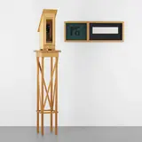 Loren D. Calaway, untitled, birch, laminate, birch plywood, glass, pencil on paper, enameled steel, Plexiglas, brass