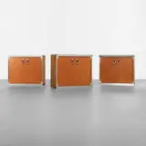 Guido Faleschini, cabinets, set of three, c. 1975, leather, chrome-plated brass, laminated wood, chrome-plated steel, felt, lacquered stone