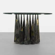 Paul Evans, dining table, model PE 46, c. 1965, welded and patinated steel, glass