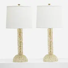 table lamps, pair by Ercole Barovier, 1940, glass with gold inclusions, brass, sold Apr 2013