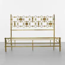 bed by Osvaldo Borsani and Arnaldo Pomodoro, c. 1960, brass, enameled brass, enameled steel, sold Apr 2013