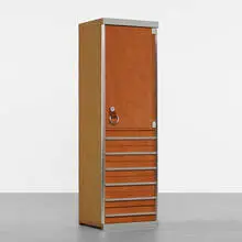 cabinet by Guido Faleschini, c. 1975, leather, felt, chrome-plated brass, chrome-plated steel, glass, sold Apr 2013