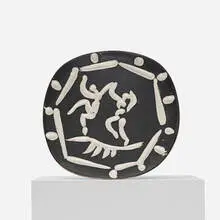 Two Dancers plate by Pablo Picasso, 1956, earthenware with knife-engraving accentuated with glaze and black patinated ground, sold Apr 2013