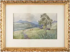 Thomas Bradley, Sheep Grazing, watercolor on paper