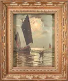 Bringing in the Catch by Dutch School, oil on artist's board, sold Aug 2023