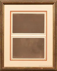 Eugène Isabey, Two Studies of Boats in a Harbor, one graphite and one in red pencil on tan paper