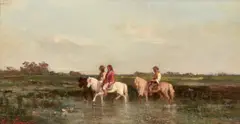 Eugène Fromentin, Three Horsemen, oil on panel