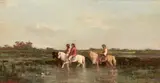 Eugène Fromentin, Three Horsemen, oil on panel