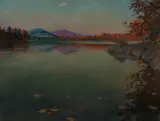 Carl Arthur Schmidt, Still Lake in Fall with Distant Mountains, pastel on paper/board