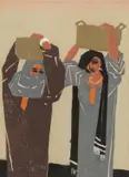 Middle Eastern School, 20th Century, Two Women with Baskets, no visible signature, gouache on paper/board