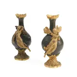 Charles Georges Ferville-Suan, Pair of French Gilt and Patinated Bronze Fairy Vases, Gilt and Patinated Bronze