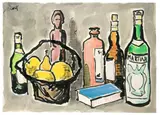 Flaschenbatterie by Karl Schmidt-Rottluff, 1958, Aquarell, Farbkreide und Tuschpinsel auf Velin, sold Jun 2009