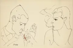 Christian Schad, Barszene, Um 1930, Tuschfeder und Wasserfarbe auf Papier
