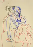George Condo, The Drinker's Dream, 2012, Coloured crayon and pencil on cream laid paper