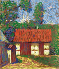 Rotes Dach by Arthur Segal, 1910, Öl auf Malpappe, sold Nov 2011
