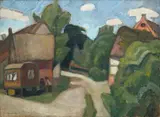 Otto Modersohn, Dorfstraße mit großem Wagen