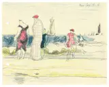 Lyonel Feininger, Strandszene mit Badenden, 1911, Farbstift, Bleistift und Aquarell auf Papier