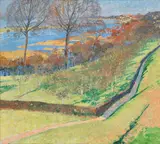 Max Clarenbach, Vorflutgelände bei Wittlaer (Blick aus dem Haus Clarenbach), 1909, Öl auf Leinwand