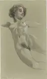 Max Klinger, Weiblicher Akt (Gertrud Bock), Um 1912, Kohle, weiß und rosa gehöht auf grünem Papier