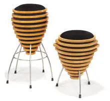Lisa Krohn, Pair of Beehive stools, 1994, Laminated wood and metal