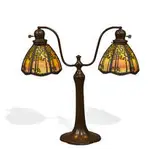 The Handel Lamp Co., double lamp with scenic Sunset Pines overlay shades