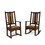Stickley-Audi, inlaid shoefoot armchair and rocker
