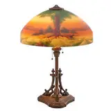 Landscape table lamp by attribution Jeannette Glass Company, sold Oct 2021