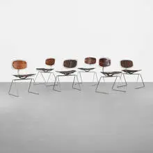 set of six Beaubourg chairs from the Centre Georges Pompidou by Michel Cadestin and Georges Laurent, 1977, galvanized steel, leather, sold Apr 2013