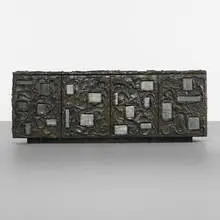 Paul Evans, cabinet, 1970, bronzed resin, slate, lacquered steel