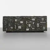 cabinet by Paul Evans, 1970, bronzed resin, slate, lacquered steel, sold Apr 2013