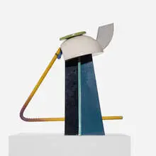 Tall Rebar teapot by Peter Shire, 1981, glazed stoneware, enameled rebar, steel wire, sold Apr 2013