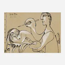 Pablo Picasso, Le Peintre et Son Modèle I, 1970, pencil, ink and chalk on paperboard
