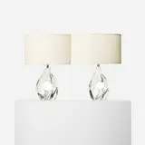 Daum, table lamps, pair, c. 1950, crystal, linen, nickel-plated brass