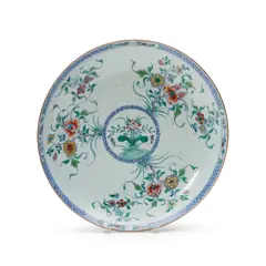 Chinese Yongzheng Porcelain Dish, 1723-1735,, polychrome enamel decorated with flowers, dia