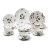 Herend, Rothschild Bird China Partial Luncheon Service, gilded trim and with polychrome enamels, including a ten fruit plates with pierced borders, dia