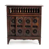 Brittany, 19th century, the rectangular top with molded edge over a baluster gallery, above two sliding and two hinged cabinet doors, ht. 17 1/4, wd. 16 1/2, dp. 7 in. by Miniature French Oak Cupboard, sold Jul 2023
