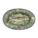 Palissy Ware Earthenware Fish Platter, Portugal, last quarter 19th century,, oval shape polychrome enameled, the central figure surrounded by a frog, lizard and vegetation, unmarked, lg