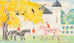 Jean Lareuse, Riders Before a Chateau,, oil on Masonite