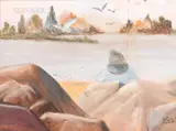Grandma Fishing by American School, oil on canvas, offered May 2023