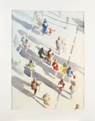 Harry L. Senger, Commuters from Above Signed 'H. Senger' lower left. Watercolor on paper/board, sight size 29 x 21 in. (73.7 x 53.4 cm), matted.