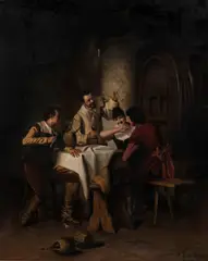 Alois Binder, Jolly Group in a Wine Cellar, oil on canvas