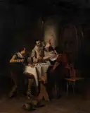 Alois Binder, Jolly Group in a Wine Cellar, oil on canvas