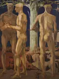 Cornelis Ruhtenberg, Two Works: Men and Double-Sided Sheet with Figure Studies, Figure Studies, Standing Nude from Behind and Reclining Nude, unsigned, ink and charcoal respectively, sheet size 27 1/4 x 19 3/8 in., unmatted