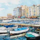 Renée Théobald, Dans le port de St. Tropez, oil on canvas